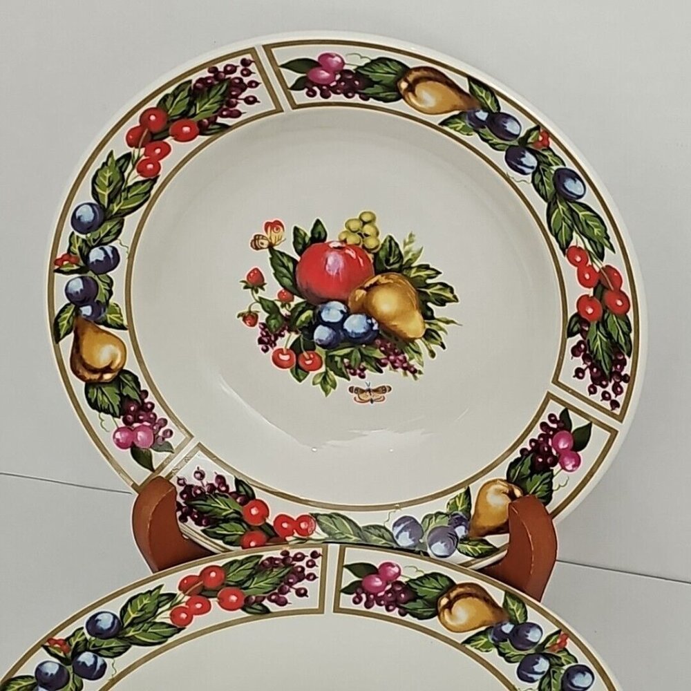 Tabletops Unlimited Tivoli Gardens Bowls 8" soup salad set-3 fruit butterfly - Picture 10 of 11